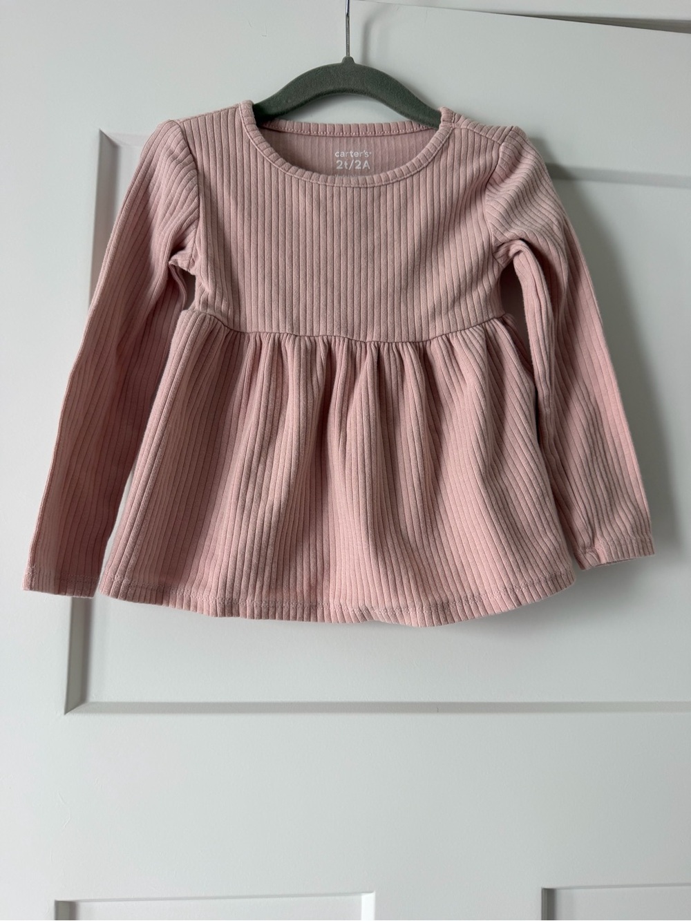 Carter's Soft Pink Ribbed Peplum Long-Sleeve Top